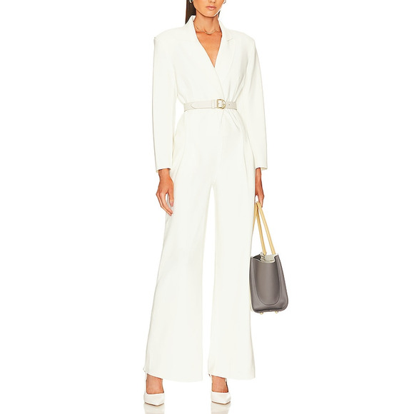 Norma Kamali Single White Breasted Straight Leg Crepe Jumpsuit Size S